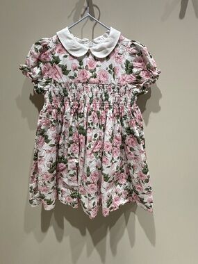 Patachou Girls Pink Rose Floral Peter Pan Collar cotton Dress
